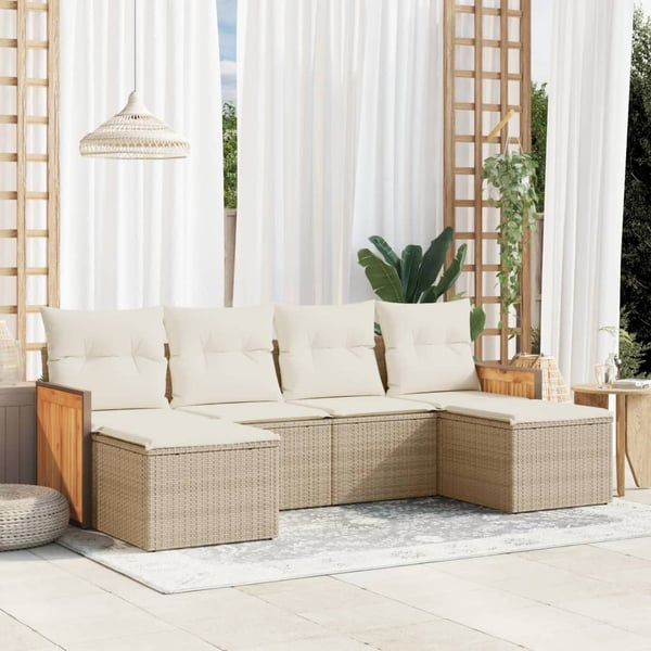 vidaXL sofasæt til haven 6 dele med hynder polyrattan beige