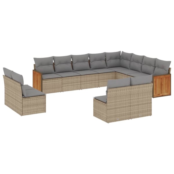 vidaXL sofasæt til haven 12 dele med hynder polyrattan beige
