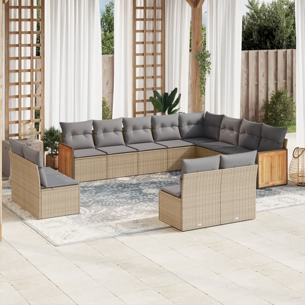 vidaXL sofasæt til haven 12 dele med hynder polyrattan beige