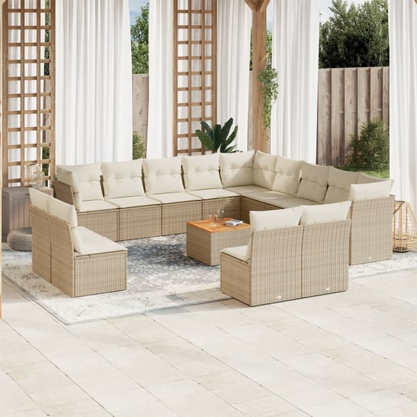 vidaXL sofasæt til haven 14 dele med hynder polyrattan beige
