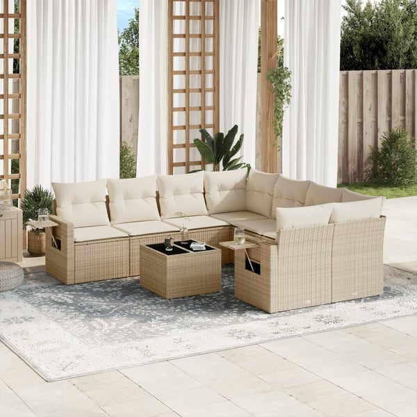 vidaXL sofasæt til haven 9 dele med hynder polyrattan beige