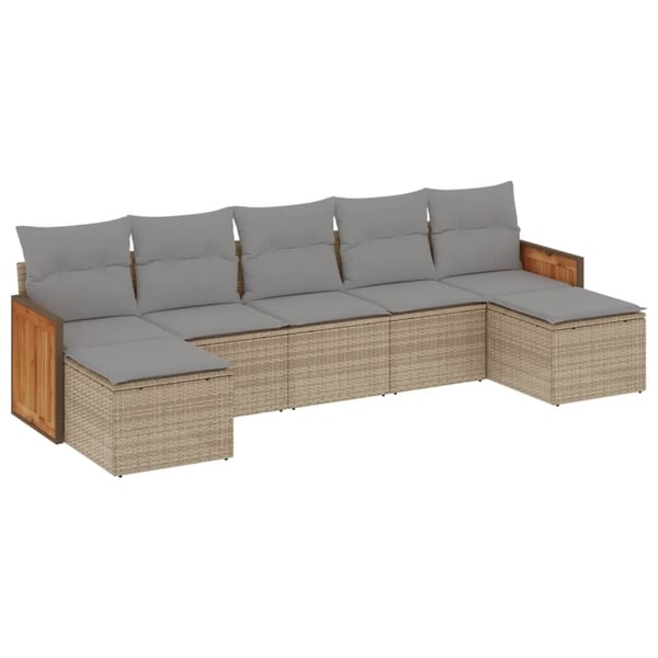 vidaXL sofasæt til haven 7 dele med hynder polyrattan beige