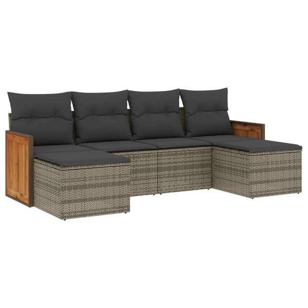 vidaXL sofasæt til haven 6 dele med hynder polyrattan grå