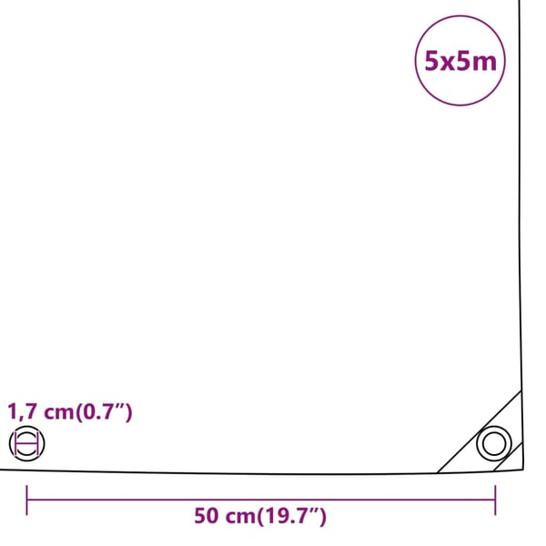 vidaXL presenning 5x5 m 650 g/m² grå