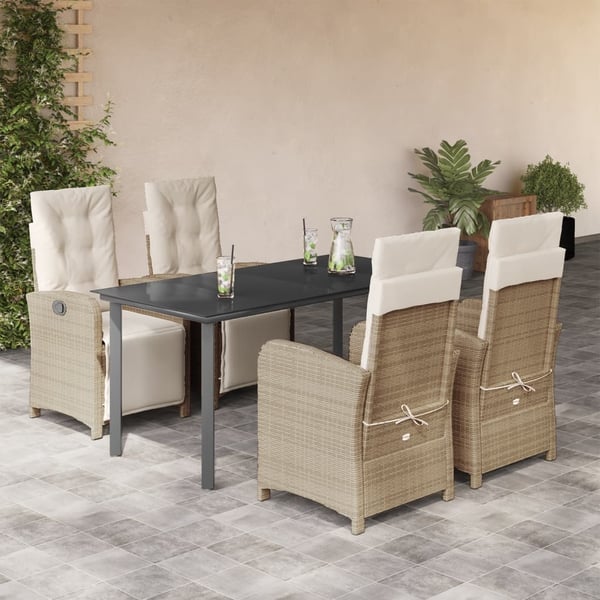 vidaXL spisebordssæt til haven 5 dele med hynder polyrattan beige