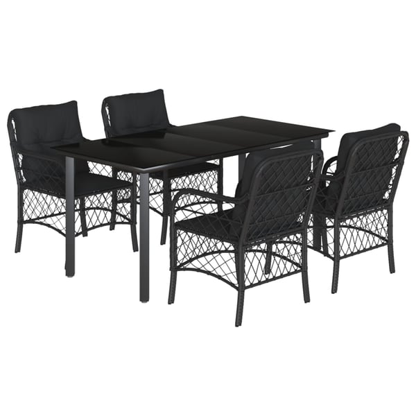 vidaXL spisebordssæt til haven 5 dele med hynder polyrattan sort