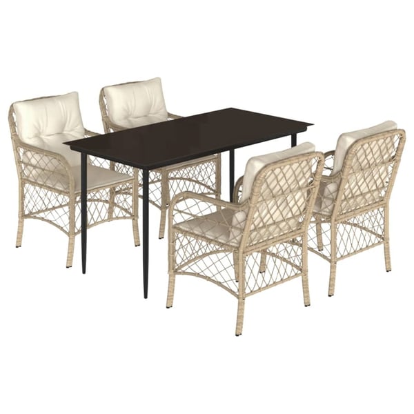 vidaXL spisebordssæt til haven 5 dele med hynder polyrattan beige
