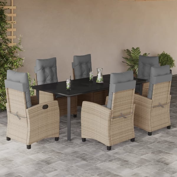 vidaXL spisebordssæt til haven 7 dele med hynder polyrattan beige