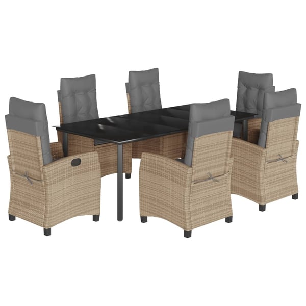 vidaXL spisebordssæt til haven 7 dele med hynder polyrattan beige