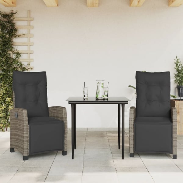 vidaXL spisebordssæt til haven 3 dele med hynder polyrattan grå