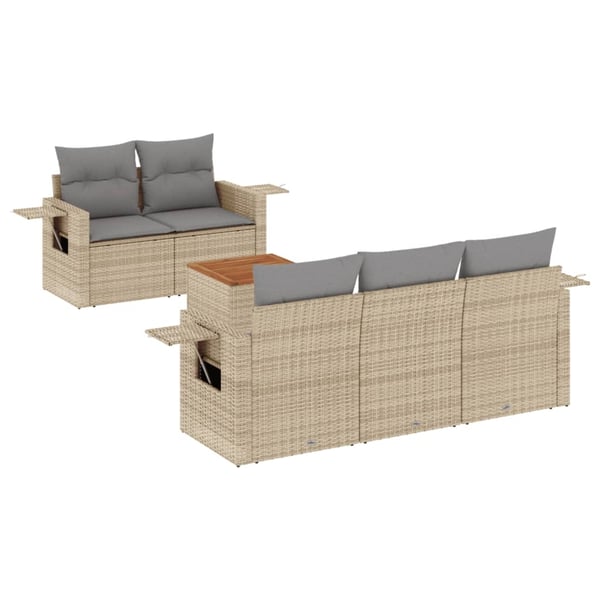 vidaXL havesofasæt 6 dele med hynder polyrattan beige