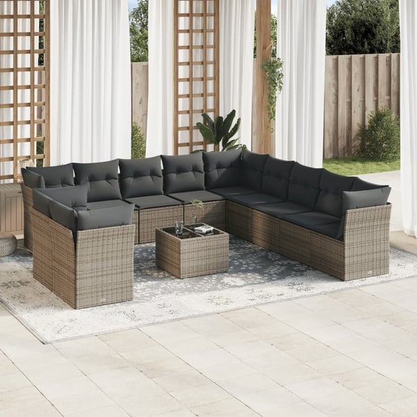 vidaXL sofasæt til haven 12 dele med hynder polyrattan grå
