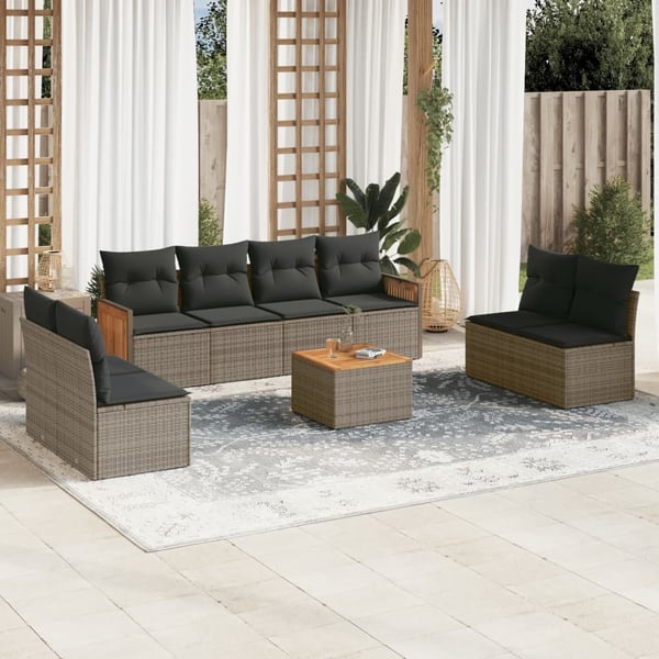 vidaXL sofasæt til haven 9 dele med hynder polyrattan grå