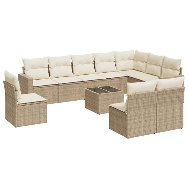vidaXL sofasæt til haven 11 dele med hynder polyrattan beige