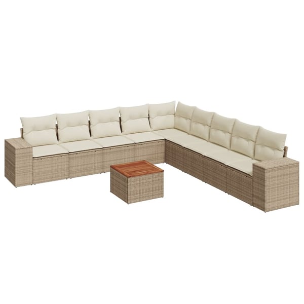 vidaXL sofasæt til haven 10 dele med hynder polyrattan beige