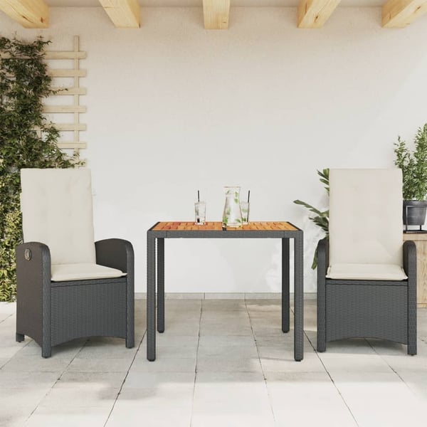vidaXL spisebordssæt til haven 3 dele med hynder polyrattan sort