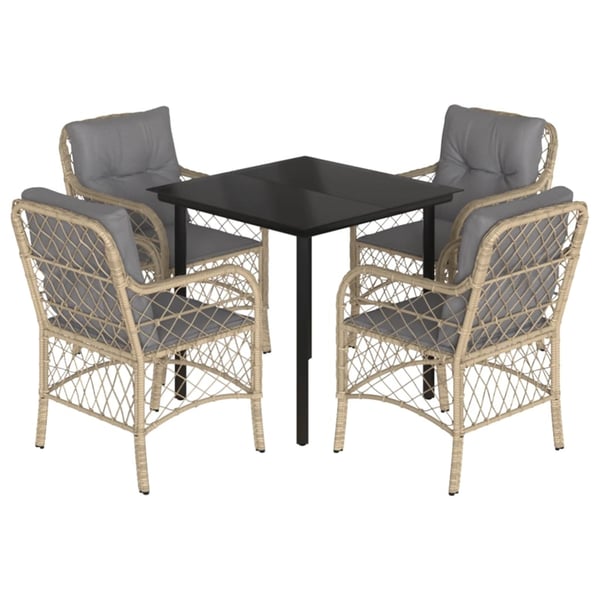 vidaXL spisebordssæt til haven 5 dele med hynder polyrattan beige