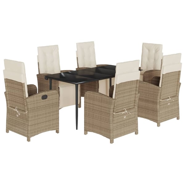 vidaXL spisebordssæt til haven 7 dele med hynder polyrattan beige