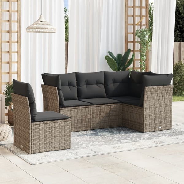 vidaXL sofasæt 5 dele med hynder polyrattan grå