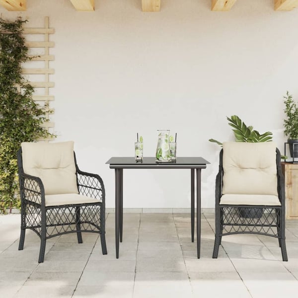 vidaXL bistrosæt til haven 3 dele med hynder polyrattan sort