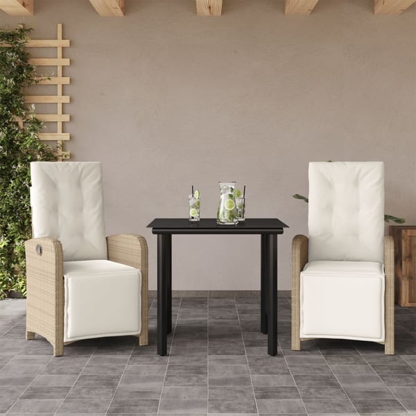 vidaXL bistrosæt til haven 3 dele med hynder polyrattan beige