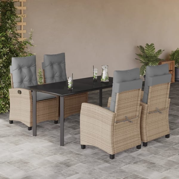 vidaXL spisebordssæt til haven 5 dele med hynder polyrattan beige