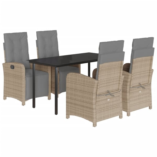 vidaXL spisebordssæt til haven 5 dele med hynder polyrattan beige