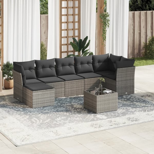 vidaXL sofasæt til haven 8 dele med hynder polyrattan grå
