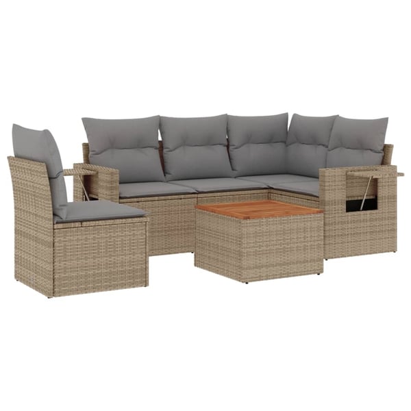 vidaXL havesofasæt 6 dele med hynder polyrattan beige