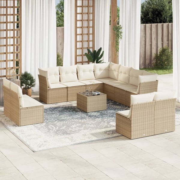 vidaXL sofasæt til haven 12 dele med hynder polyrattan beige