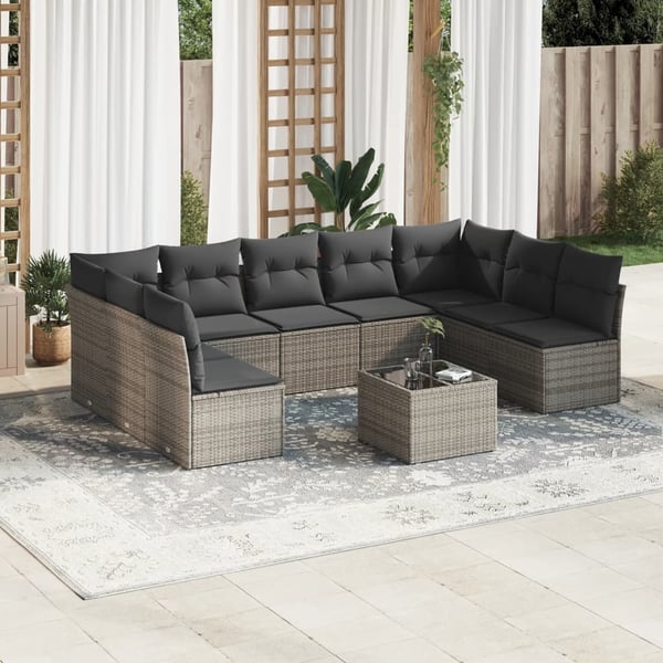 vidaXL sofasæt til haven 10 dele med hynder polyrattan grå