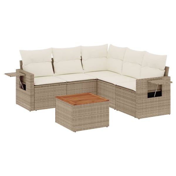 vidaXL sofasæt til haven 6 dele med hynder polyrattan beige