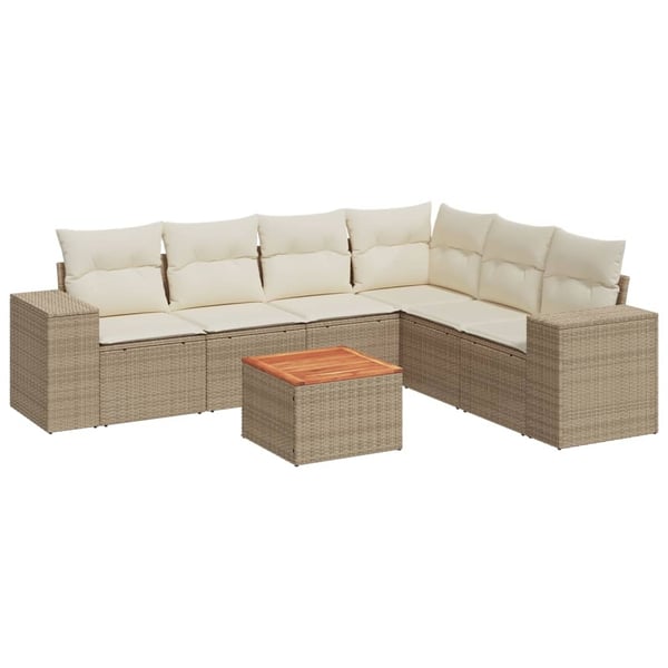 vidaXL sofasæt til haven 7 dele med hynder polyrattan beige