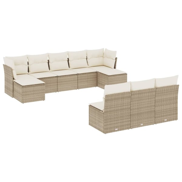 vidaXL sofasæt til haven 10 dele med hynder polyrattan beige