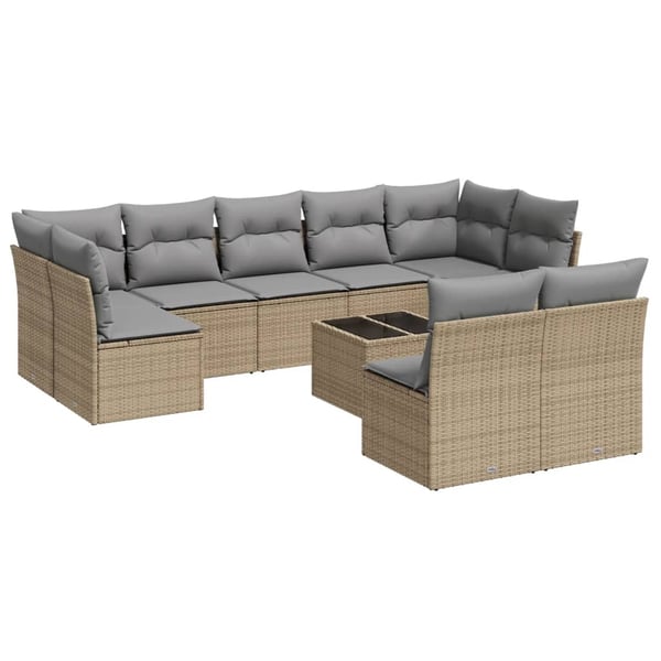 vidaXL sofasæt til haven 10 dele med hynder polyrattan beige