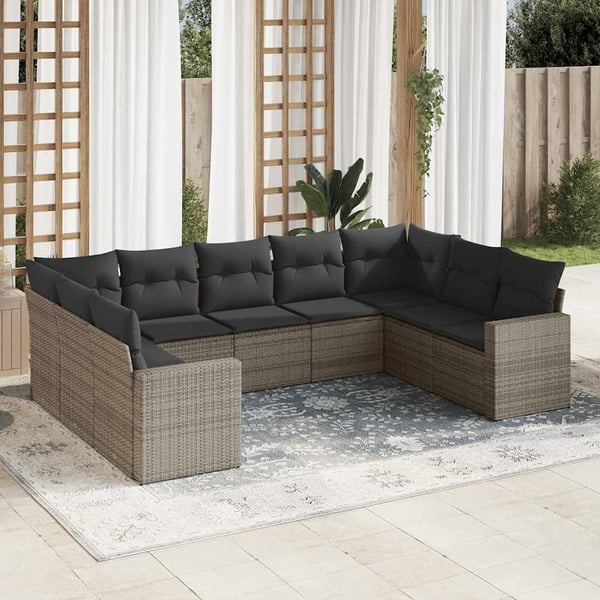vidaXL sofasæt til haven 9 dele med hynder polyrattan grå