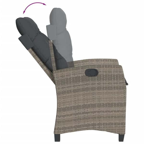 vidaXL havestol med hynder justerbart ryglæn polyrattan grå