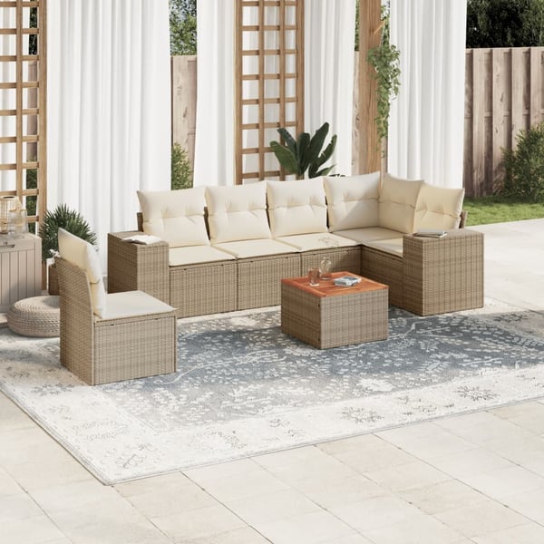 vidaXL sofasæt til haven 7 dele med hynder polyrattan beige