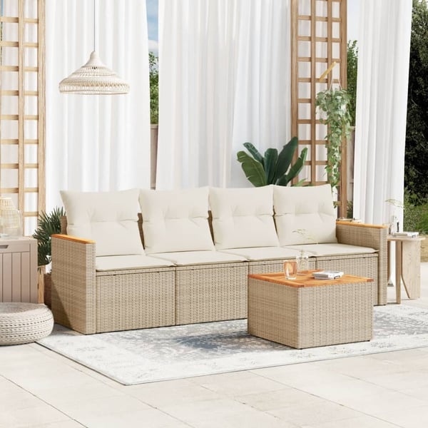 vidaXL sofasæt til haven 5 dele med hynder polyrattan beige