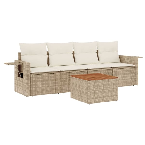 vidaXL sofasæt til haven 5 dele med hynder polyrattan beige