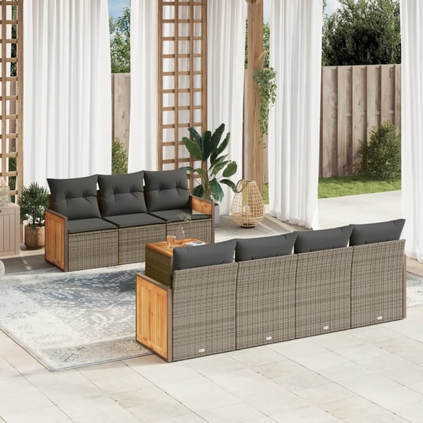 vidaXL sofasæt til haven 8 dele med hynder polyrattan grå