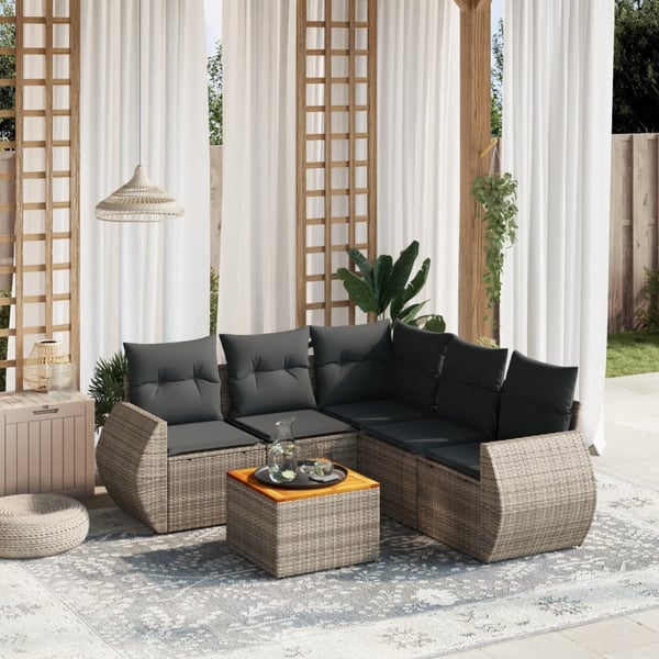 vidaXL sofasæt til haven 6 dele med hynder polyrattan grå