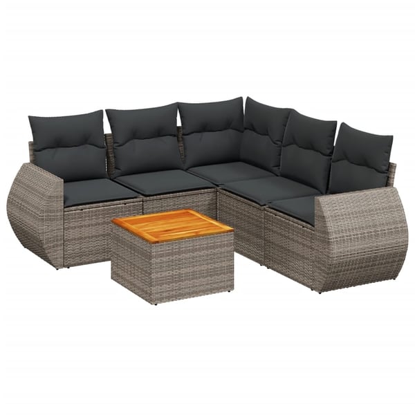 vidaXL sofasæt til haven 6 dele med hynder polyrattan grå
