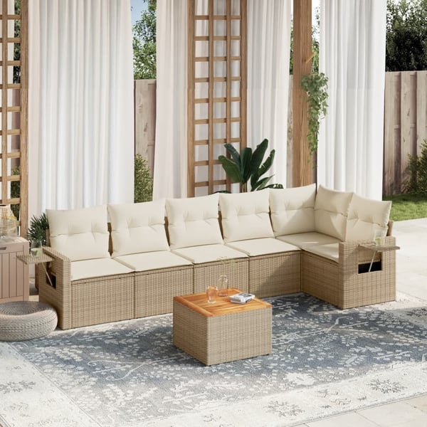 vidaXL sofasæt til haven 7 dele med hynder polyrattan beige