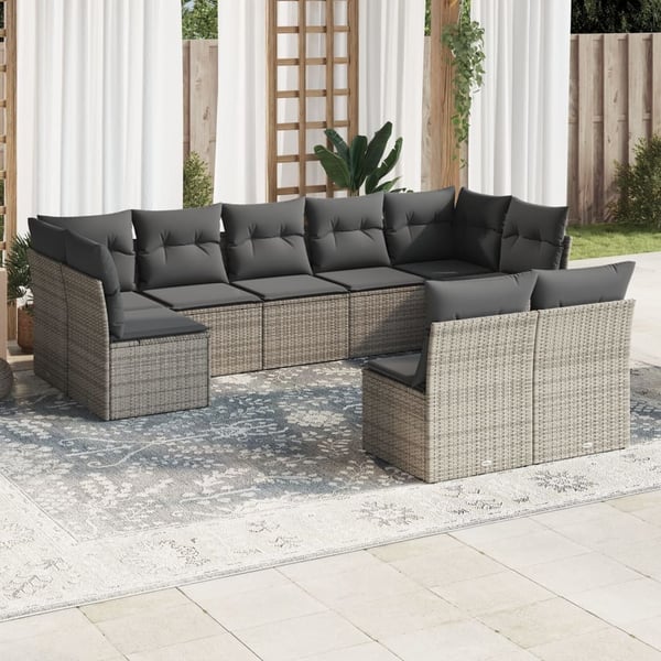 vidaXL sofasæt til haven 9 dele med hynder polyrattan grå