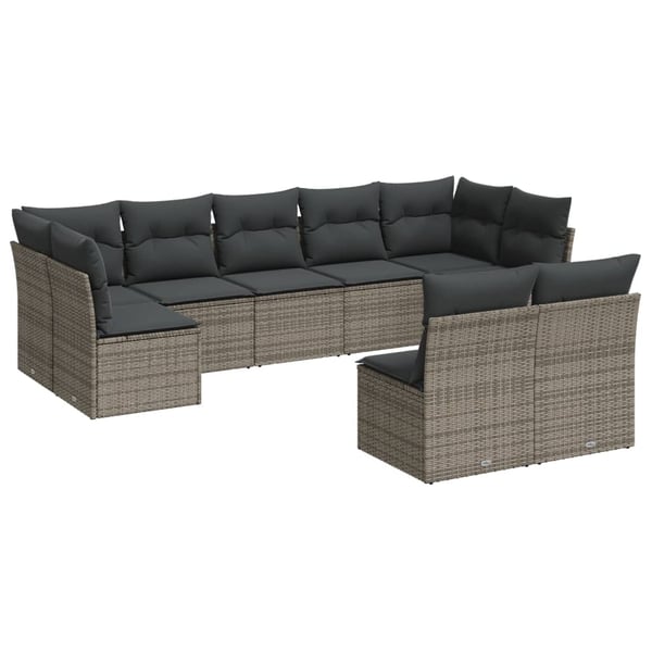 vidaXL sofasæt til haven 9 dele med hynder polyrattan grå