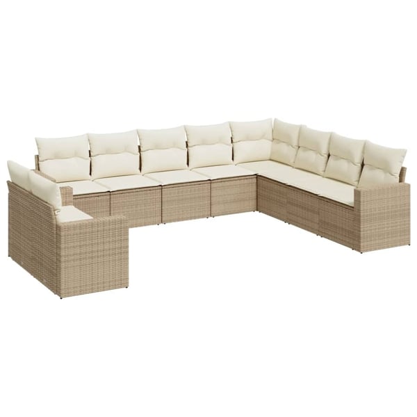 vidaXL sofasæt til haven 10 dele med hynder polyrattan beige