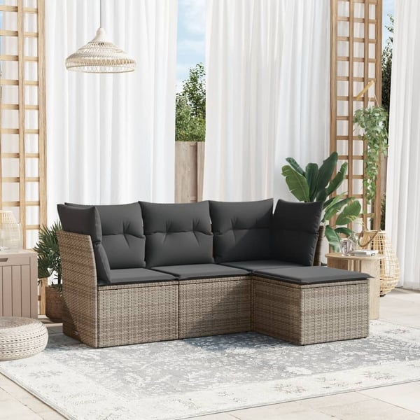 vidaXL sofasæt til haven 4 dele med hynder polyrattan grå