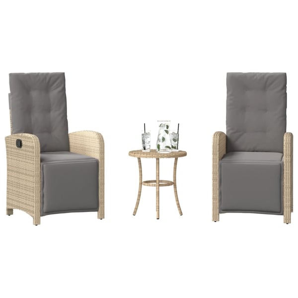 vidaXL bistrosæt til haven 3 dele med hynder polyrattan blandet beige