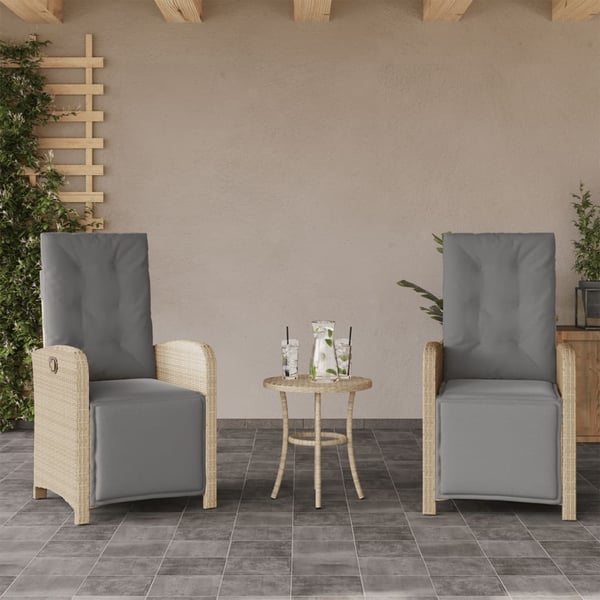 vidaXL bistrosæt til haven 3 dele med hynder polyrattan blandet beige